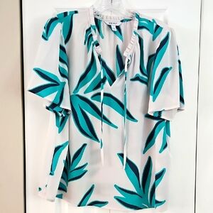 Nine West Women's Blouse in Teal, Navy & White, Size XL